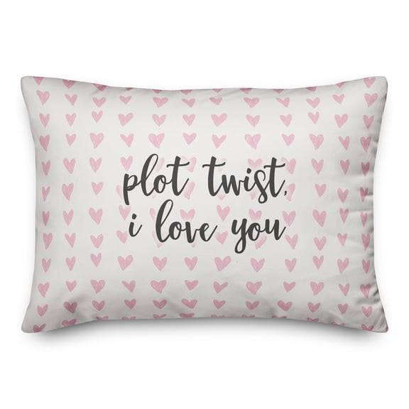 Creative Products Plot Twist I Love You in Pink Hearts Pattern 14x20 Spun Poly Pillow