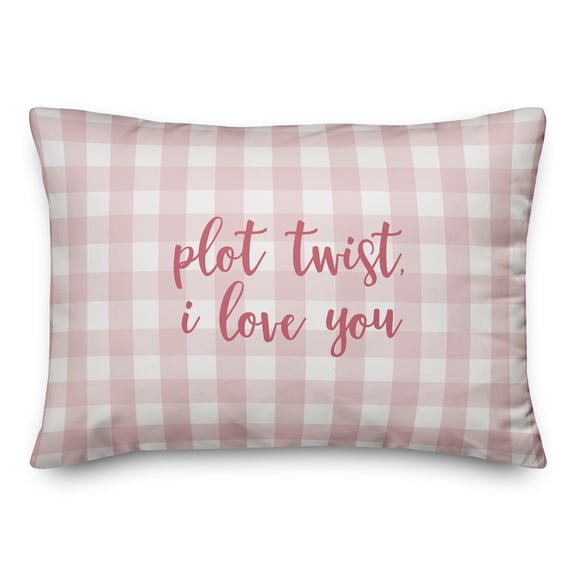 Creative Products Plot Twist I Love You in Pink Text on Pink Plaid 14x20 Spun Poly Pillow