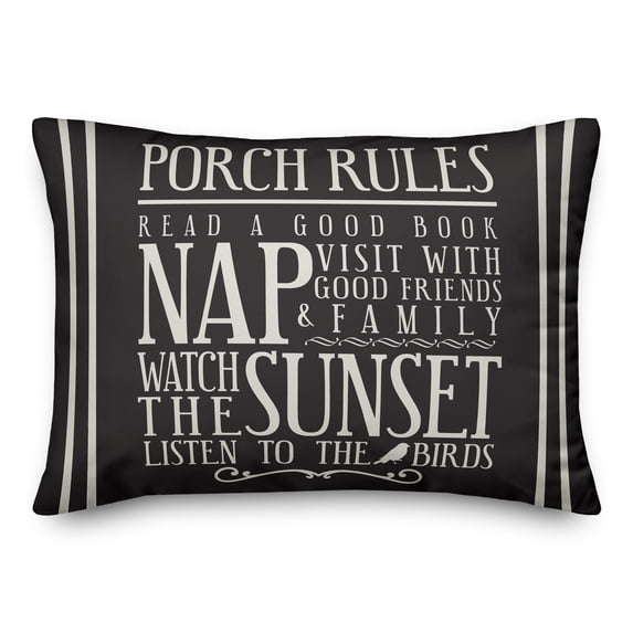 Creative Products Porch Rules on Black 14x20 Indoor / Outdoor Pillow