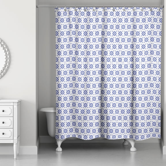Creative Products Preppy Blue Geo Stitch 71x74 Shower Curtain