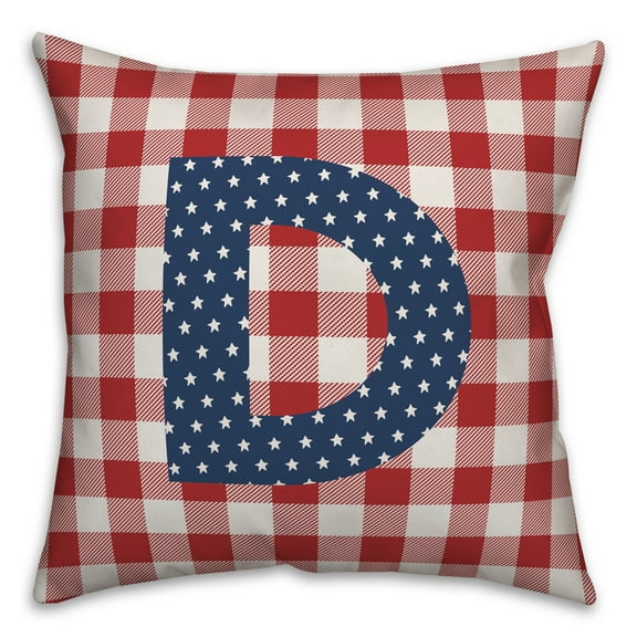 Creative Products Red Buffalo Check Monogram - D 18x18 Indoor / Outdoor Pillow