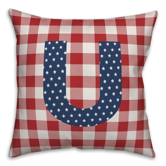 Creative Products Red Buffalo Check Monogram - U 18x18 Indoor / Outdoor Pillow