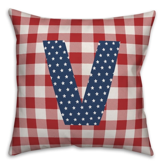Creative Products Red Buffalo Check Monogram - V 18x18 Indoor / Outdoor Pillow