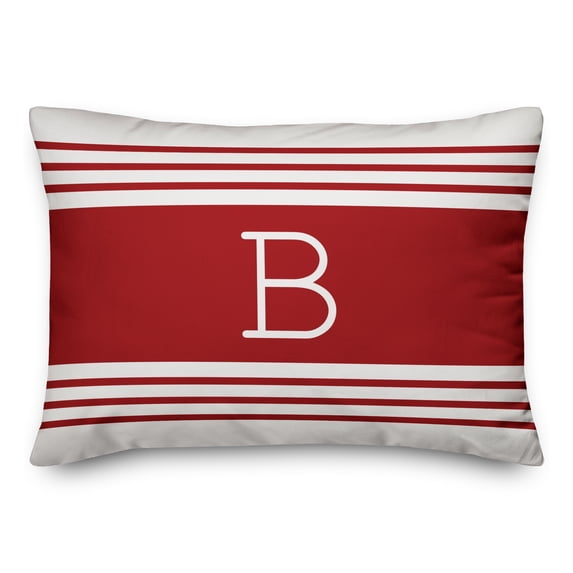 Creative Products Red Farmhouse Stripes Monogram 14x20 Spun Poly Pillow