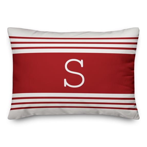 Creative Products Red Farmhouse Stripes Monogram 14x20 Spun Poly Pillow