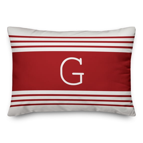 Creative Products Red Farmhouse Stripes Monogram 14x20 Spun Poly Pillow
