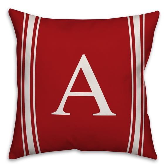Creative Products Red Farmhouse Stripes Monogram 18x18 Spun Poly Pillow