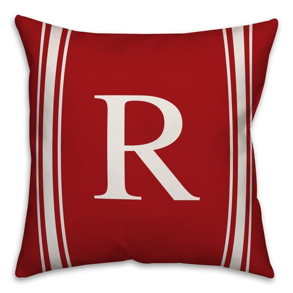 Creative Products Red Farmhouse Stripes Monogram 18x18 Spun Poly Pillow
