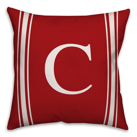 Creative Products Red Farmhouse Stripes Monogram 18x18 Spun Poly Pillow