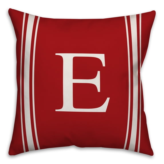 Creative Products Red Farmhouse Stripes Monogram 18x18 Spun Poly Pillow