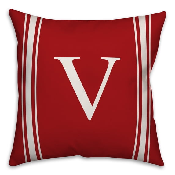 Creative Products Red Farmhouse Stripes Monogram 18x18 Spun Poly Pillow