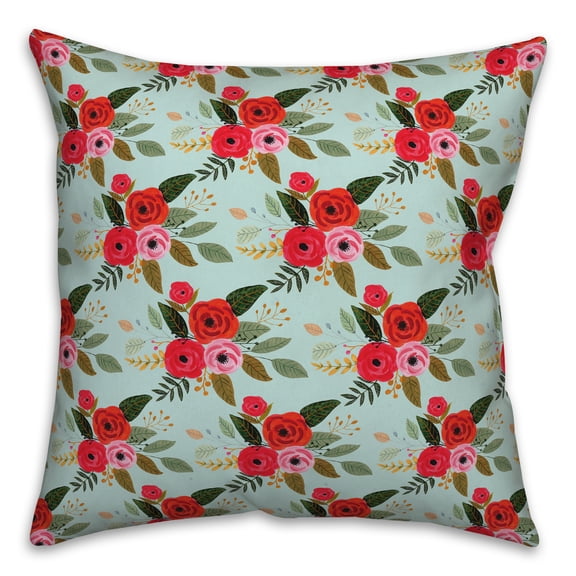 Creative Products Red Floral Pattern - Blue 18x18 Spun Poly Pillow