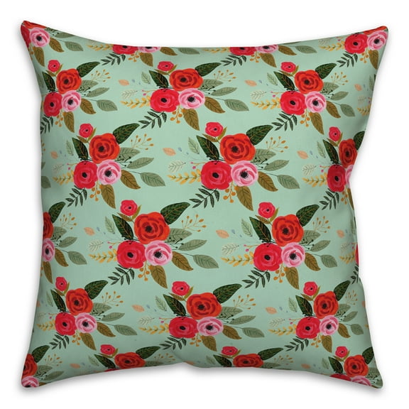 Creative Products Red Floral Pattern - Teal 18x18 Spun Poly Pillow