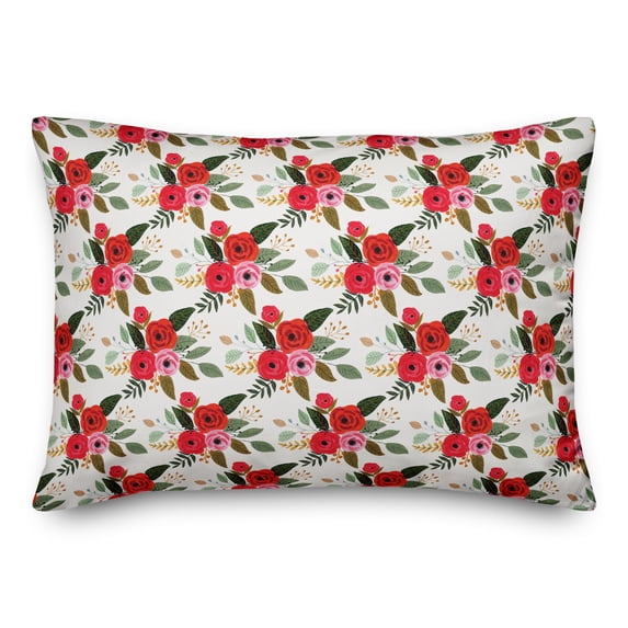 Creative Products Red Floral Pattern - White 14x20 Spun Poly Pillow