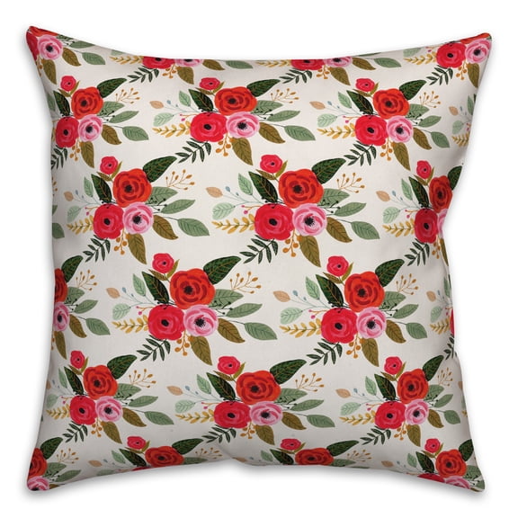Creative Products Red Floral Pattern - White 18x18 Spun Poly Pillow