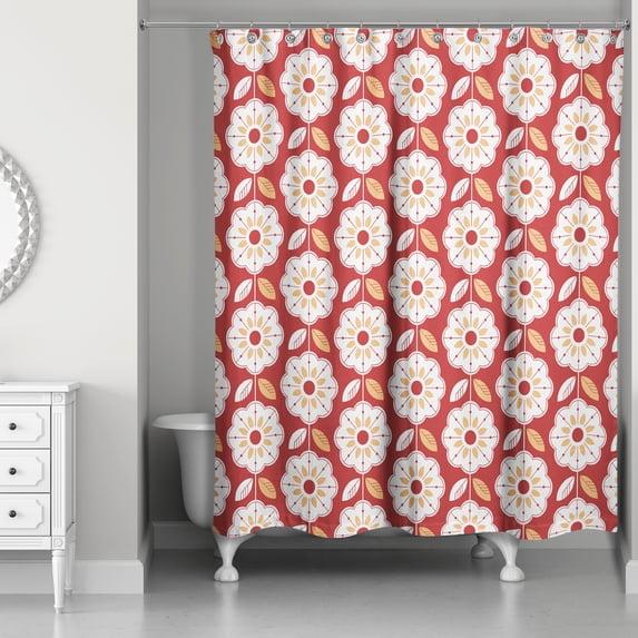 Creative Products Red Mod Flowers 71x74 Shower Curtain