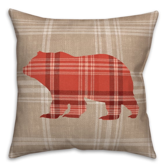 Creative Products Red Plaid Bear 18 x 18 Spun Poly Pillow