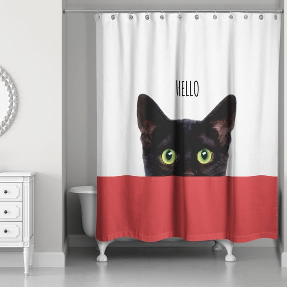Creative Products Red Striped Curious Cat 71x74 Shower Curtain