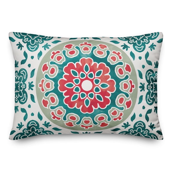 Creative Products Red and Teal Flower Mandala 14x20 Indoor / Outdoor Pillow