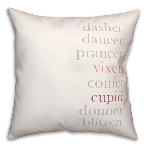 Creative Products Reindeer Names with Pink Accents 18x18 Spun Poly Pillow