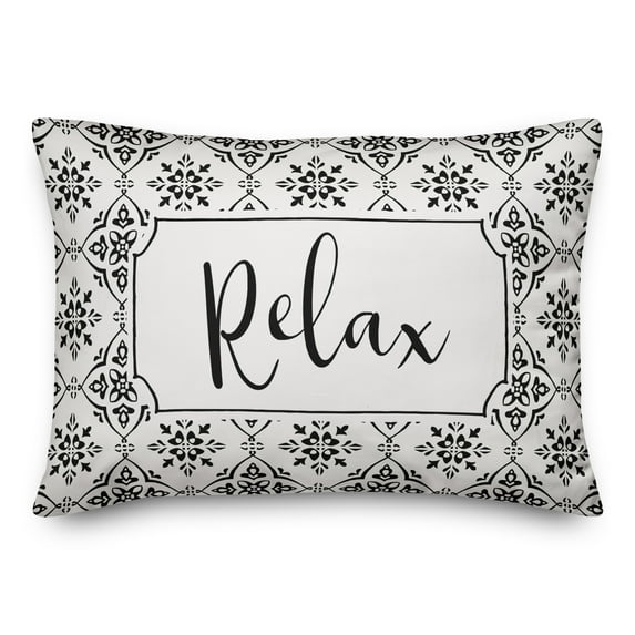 Creative Products Relax Black and White Medallion Tile Pattern 14x20 Indoor / Outdoor Pillow