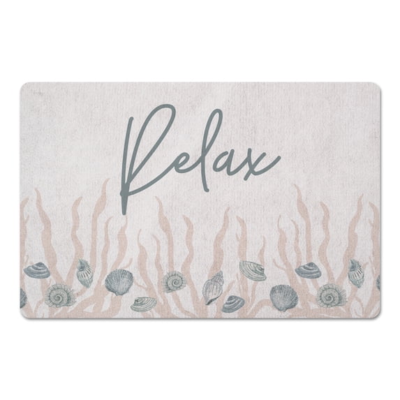 Creative Products Relax Blue Shell and Blush Coral Border on White 18 x 27 Floor Mat