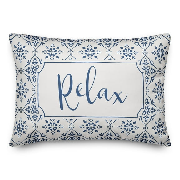 Creative Products Relax Blue and White Medallion Tile Pattern 14x20 Indoor / Outdoor Pillow