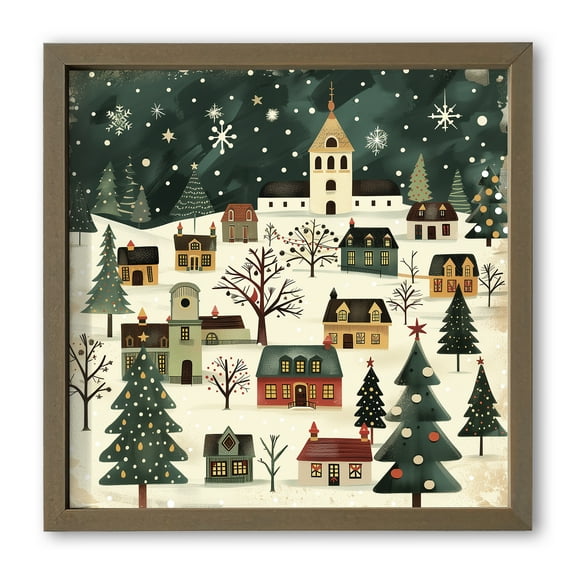 Creative Products Retro Holiday Village 16 x 16 Brown Framed Print