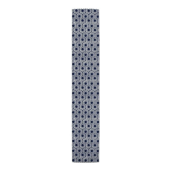 Creative Products RoughHexagon Pattern Navy Blue 16x90 Poly Twill Table Runner