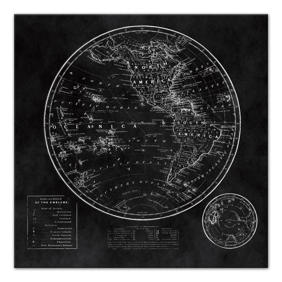 Creative Products Round World Map Black 16x16 Canvas Wall Art