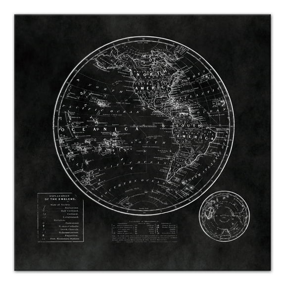 Creative Products Round World Map Black 36x36 Canvas Wall Art