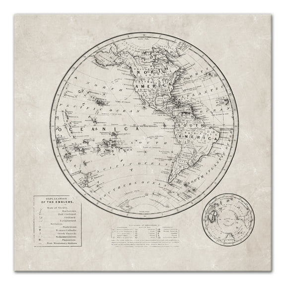 Creative Products Round World Map Distressed 24x24 Canvas Wall Art