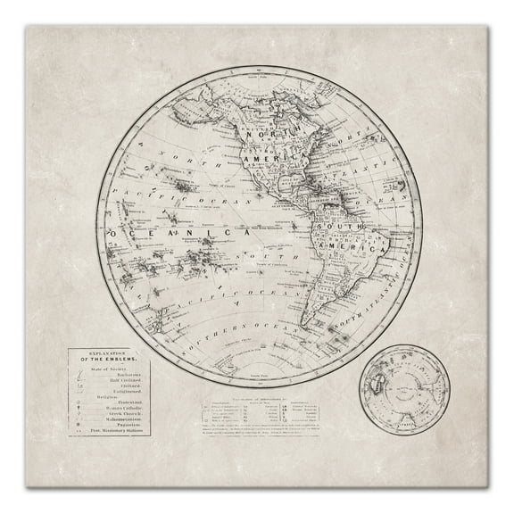 Creative Products Round World Map Distressed 36x36 Canvas Wall Art
