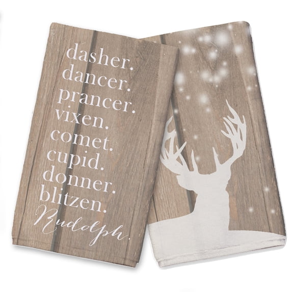 Creative Products Rustic Reindeer Names 16 x 25 Tea Towel Set of 2