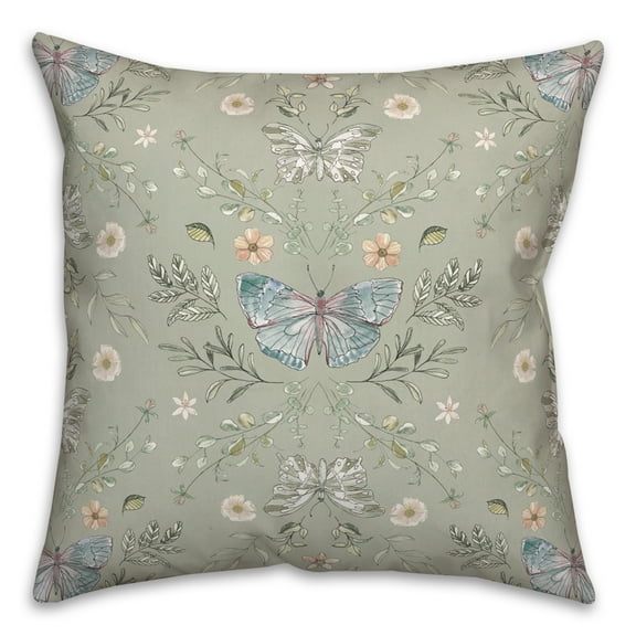 Creative Products Sage Green Butterfly Pattern 18 x 18 Spun Poly Pillow