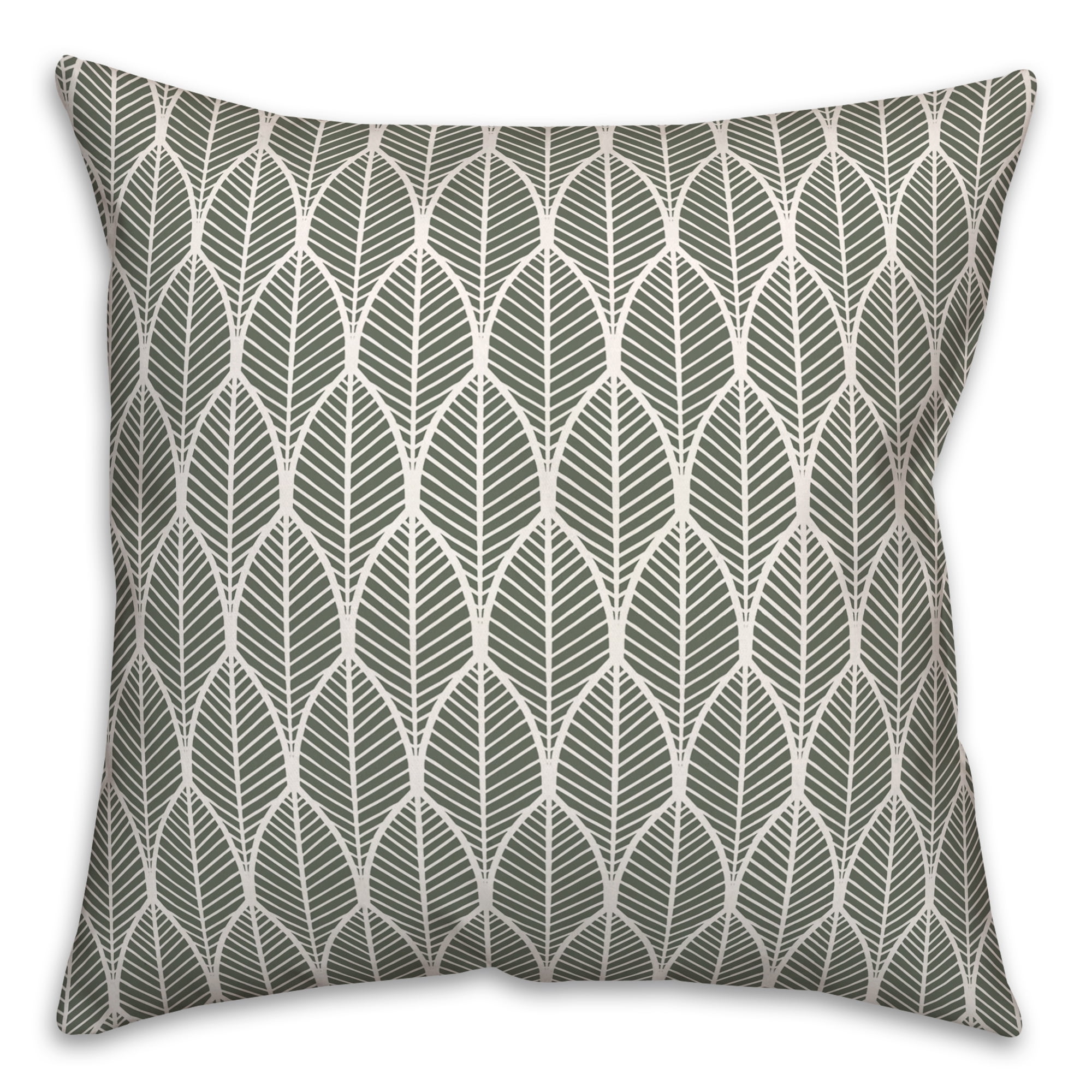 Sage Green Geometric Leaf Pattern Square Throw Pillow