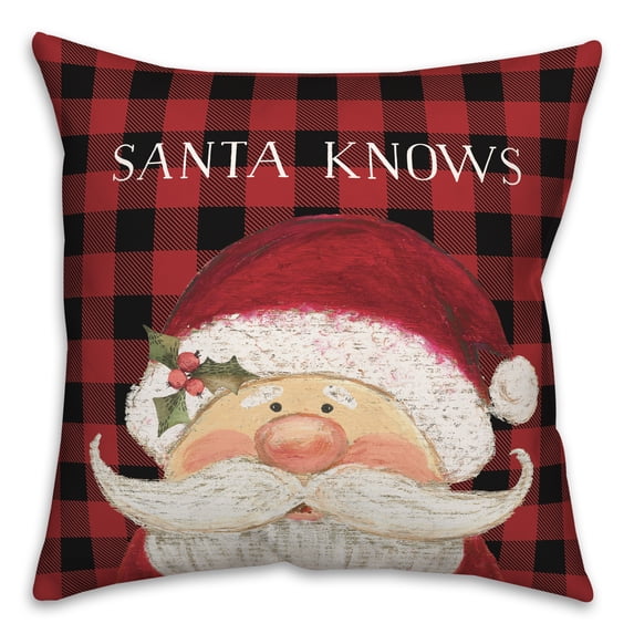 Creative Products Santa Knows on Plaid 18x18 Spun Poly Pillow