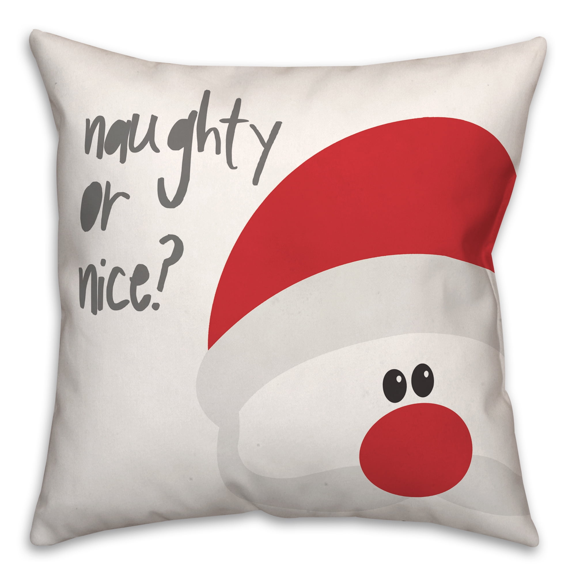 Santa Naughty or Nice 16x16 Red and White Polyester Throw Pillow