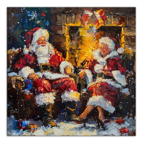 Creative Products Santa and Mrs. Claus Cozy Fire 12 x 12 Canvas Wall Art