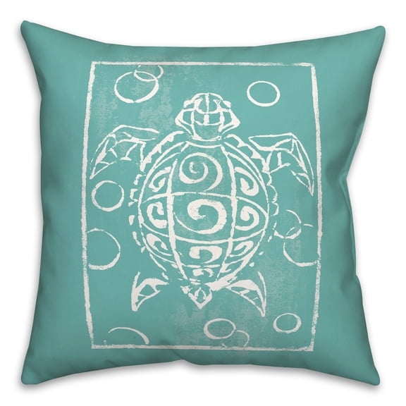Creative Products Sea Turtle Stamp Teal 18x18 Spun Poly Pillow