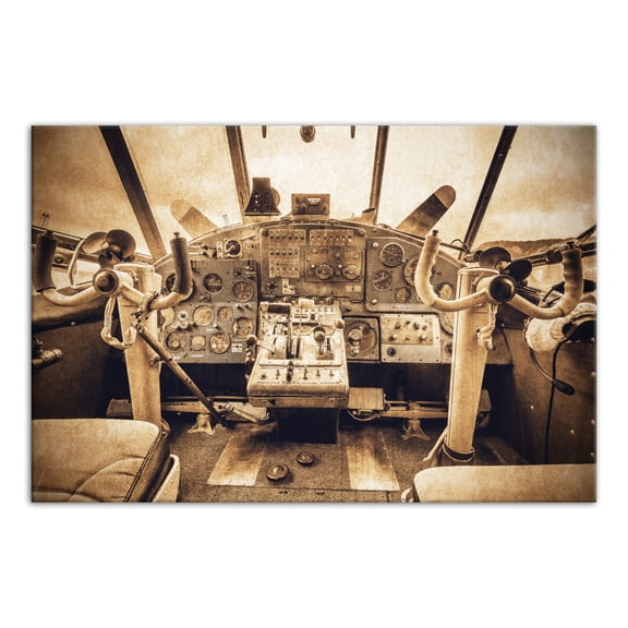 Creative Products Sepia Airplane Cockpit 20x30 Canvas Wall Art
