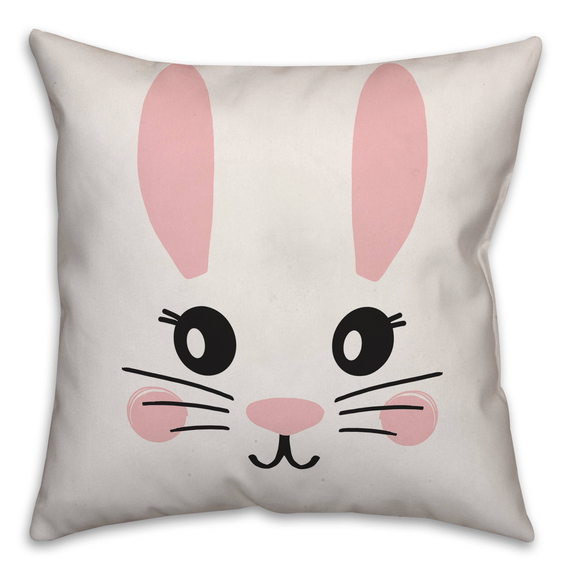 18" x 18" Pink and White Bunny Face Throw Pillow