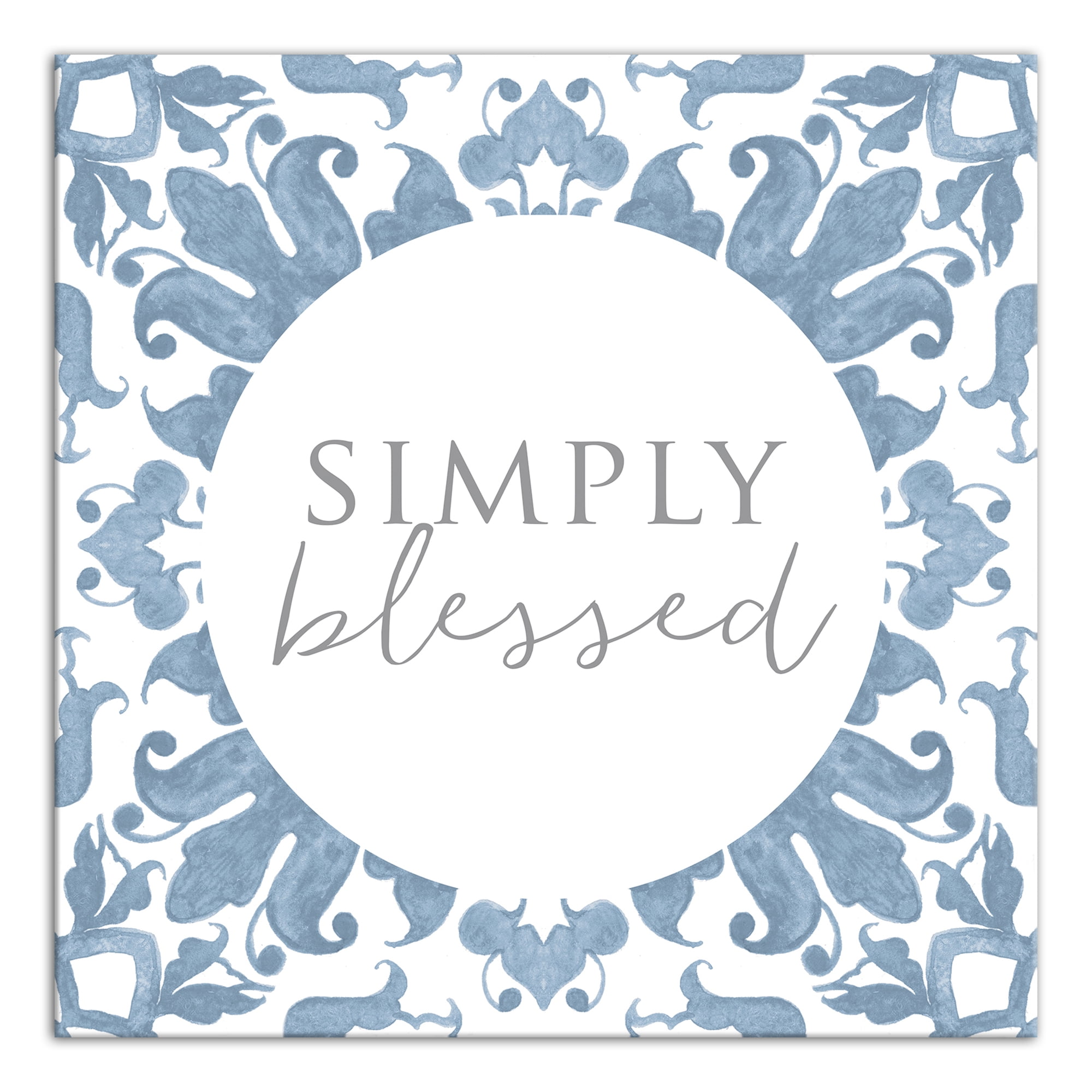 Simply Blessed Blue and White Canvas Wall Art 12x12