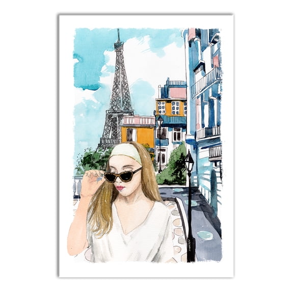 Creative Products Sketch Girl Paris Street 20x30 Canvas Wall Art