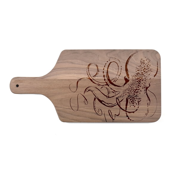 Creative Products Sketched Octopus 17 x 8 Walnut Paddle Cutting Board