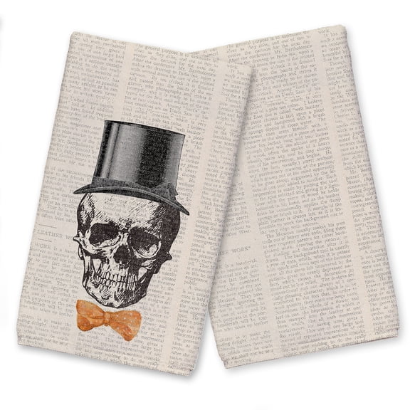 Creative Products Skull Tophat Newspaper Bowtie 16 x 25 Tea Towel Set of 2