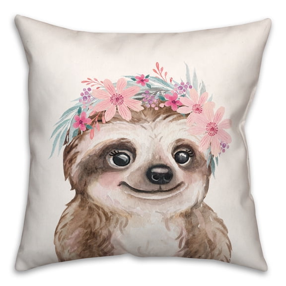 Creative Products Sloth With Flowers 18 x 18 Spun Poly Pillow