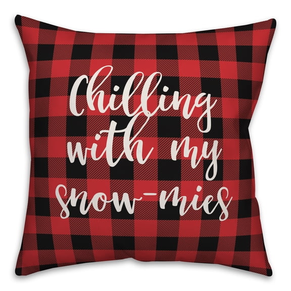 Creative Products Snowmies in Buffalo Check Plaid 18x18 Spun Poly Pillow