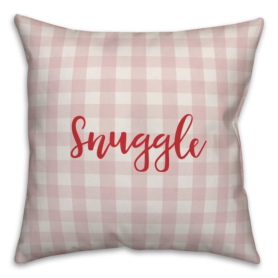 Creative Products Snuggle in Red Text on Pink Plaid 16x16 Spun Poly Pillow