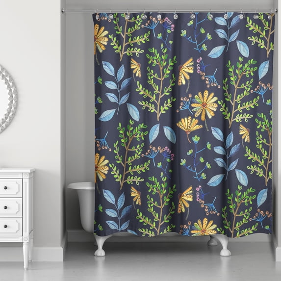 Creative Products Spring Flowers Navy 71 x 74 Shower Curtain